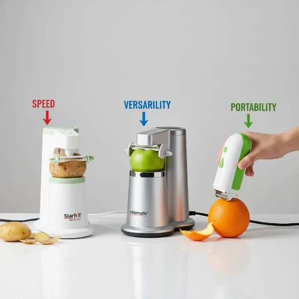 A side-by-side comparison of the top electric peeler models mentioned in the article, highlighting their key features.